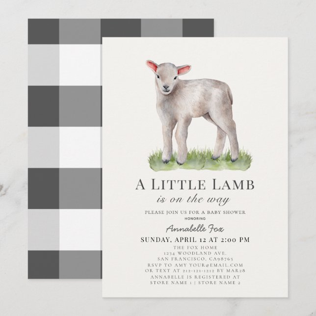 Invitation Petit Baby shower d'agneau (Devant / Derrière)