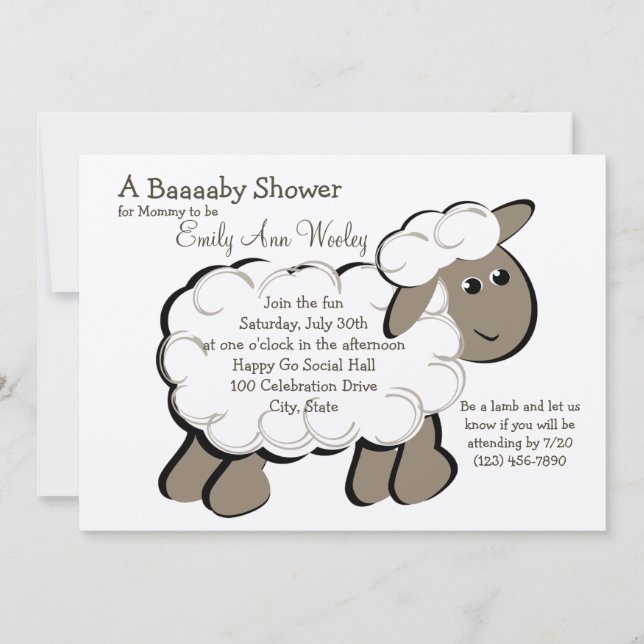 Invitation Petit Baby shower d'agneau (Devant)