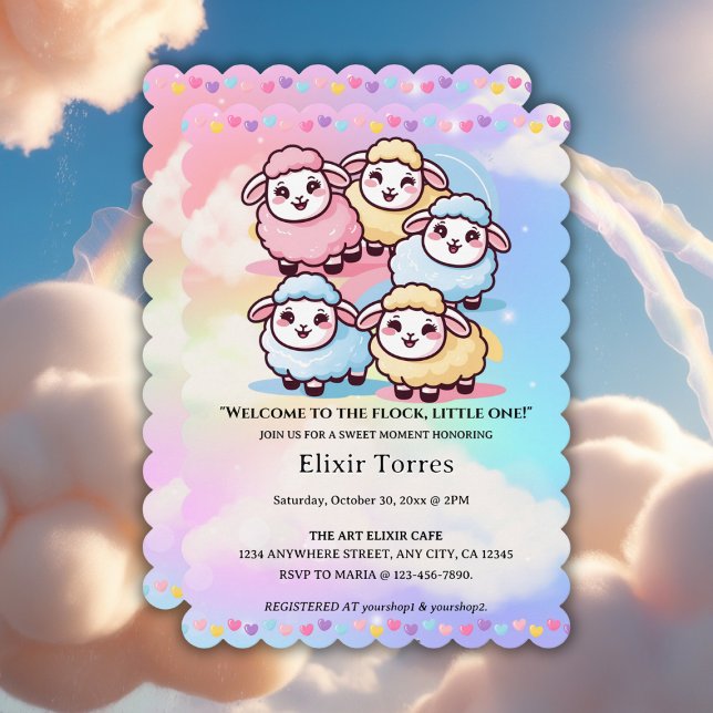 Invitation Petit Baby shower d'agneau Cute Kawaii (Créateur téléchargé)