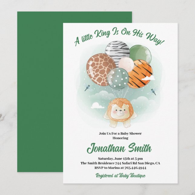 Invitation petit Baby shower d'aquarelle Safari Lion (Devant / Derrière)