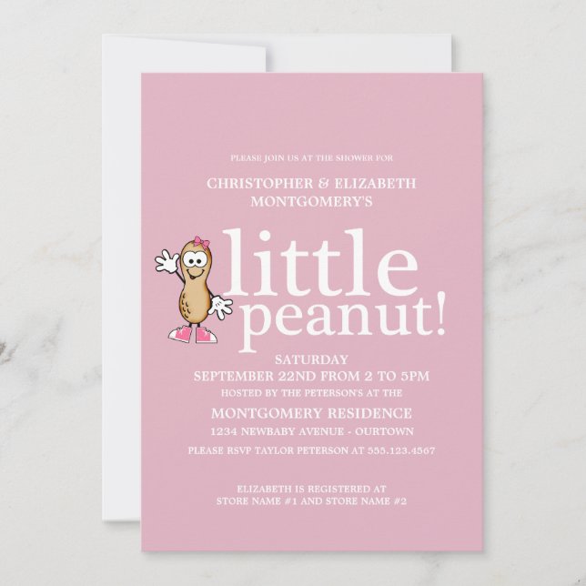 Invitation Petit Baby shower d'arachide (rose) (Devant)