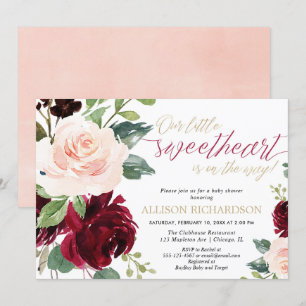 Invitation Petit baby shower de Bourgogne rose or rose