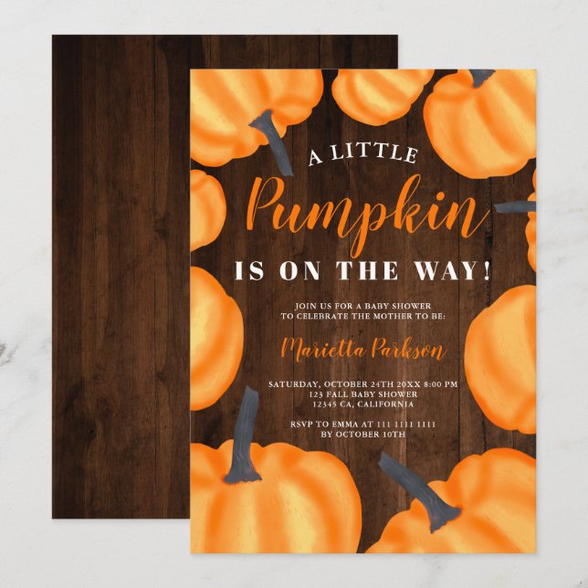 Invitation Petit baby shower de chute orange citrouille en bo (Devant / Derrière)