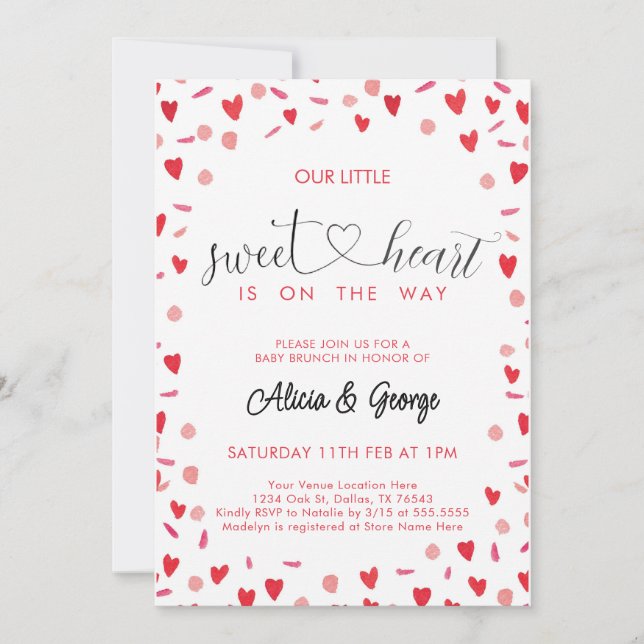 Invitation Petit Baby shower de coeur (Devant)