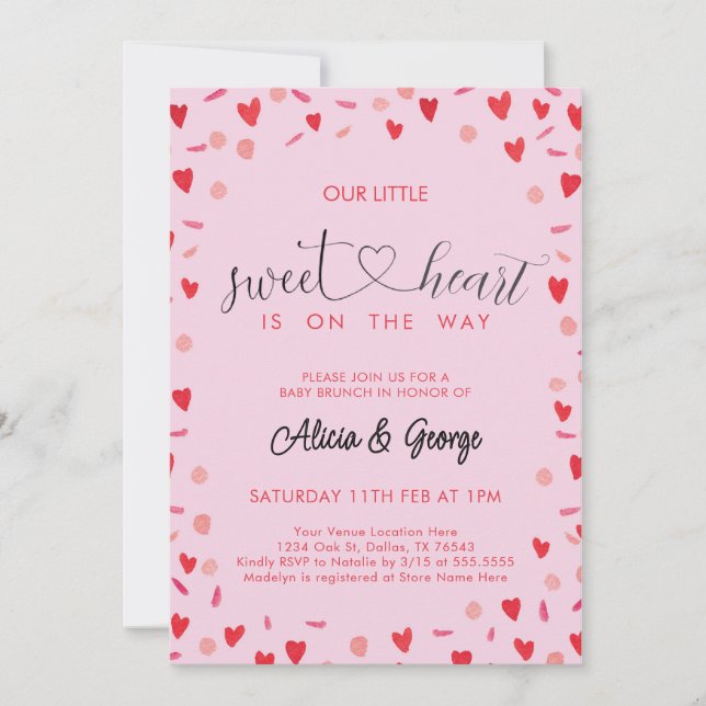 Invitation Petit Baby shower de coeur (Devant)