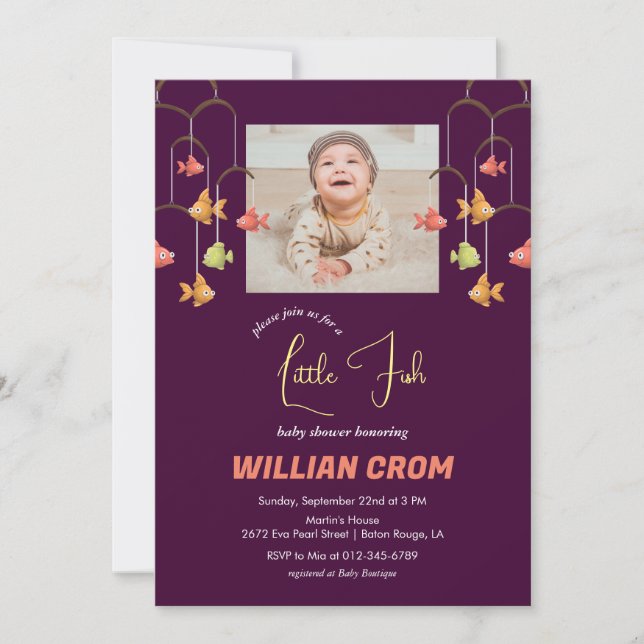 Invitation Petit Baby shower de couleur Crimson de poisson (Devant)