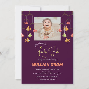 Invitation Petit Baby shower de couleur Crimson de poisson