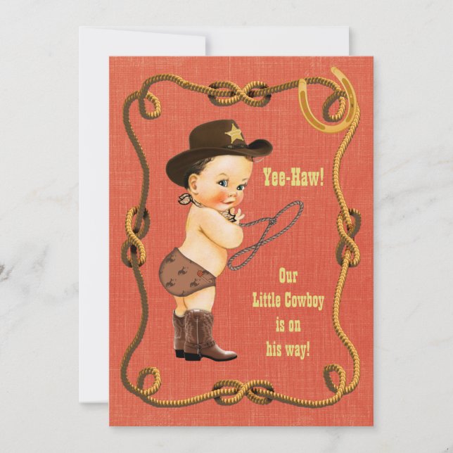 Invitation Petit Baby shower de Cowboy Brunette (Devant)