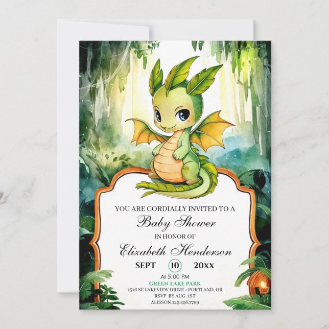 Invitation Petit Baby shower de dragon enchanté (Devant)
