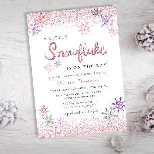 Invitation Petit Baby shower de fille d'hiver rose flocon de 