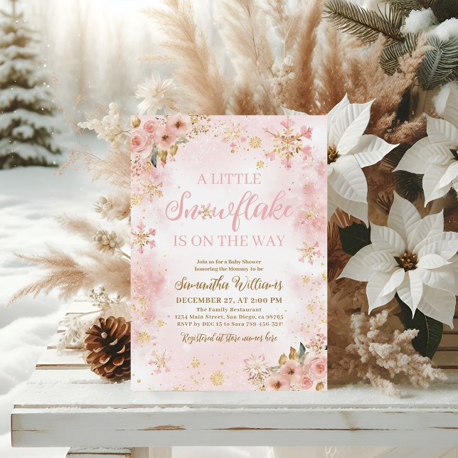 Invitation Petit Baby shower de fille d'hiver rose flocon de  (Créateur téléchargé)