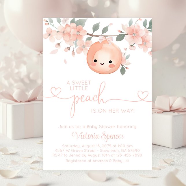 Invitation Petit Baby shower de fille douce (Cute little peach baby shower invitation. Simply add your event details. )