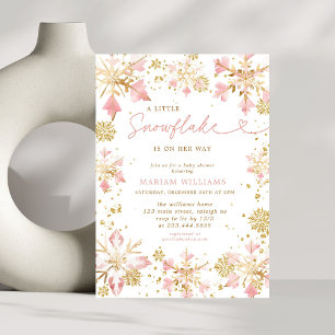 Invitation Petit Baby shower de fille en or rose de flocon de