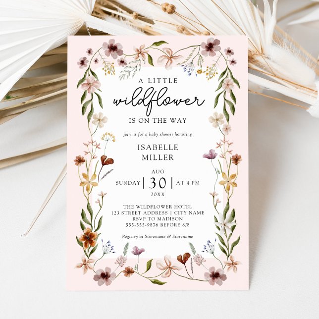 Invitation Petit Baby shower de fille rose Fleur sauvage (Créateur téléchargé)