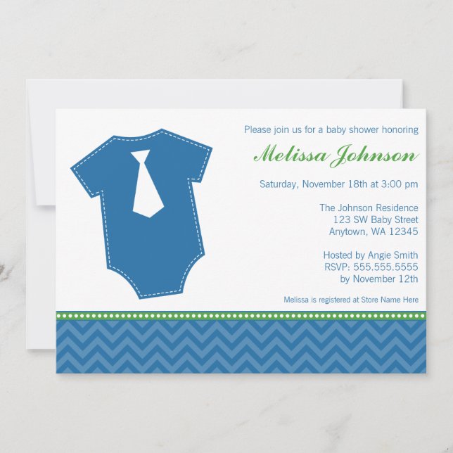 Invitation Petit baby shower de garçon de vert bleu de (Devant)