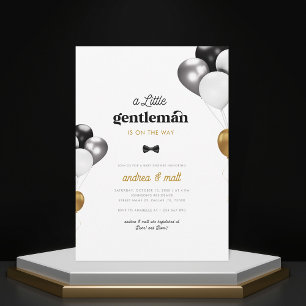 Invitation Petit Baby shower de garçon noir blanc or