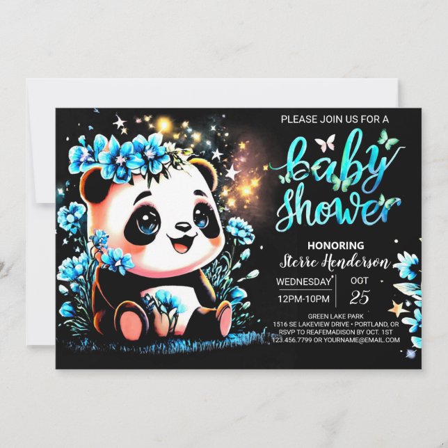 Invitation Petit Baby shower de garçon Panda enchanté (Devant)