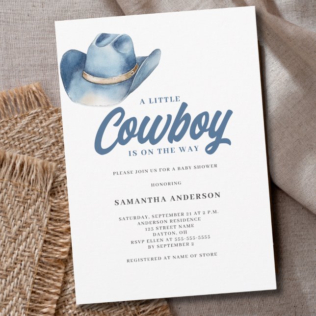 Invitation Petit Baby shower de garçon Western Cowboy Blue (Créateur téléchargé)