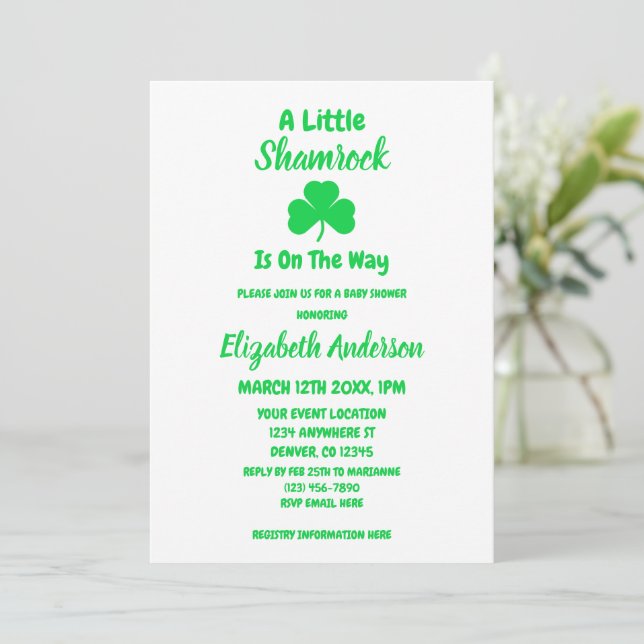 Invitation Petit Baby shower de la Saint Patrick Shamrock (Debout devant)