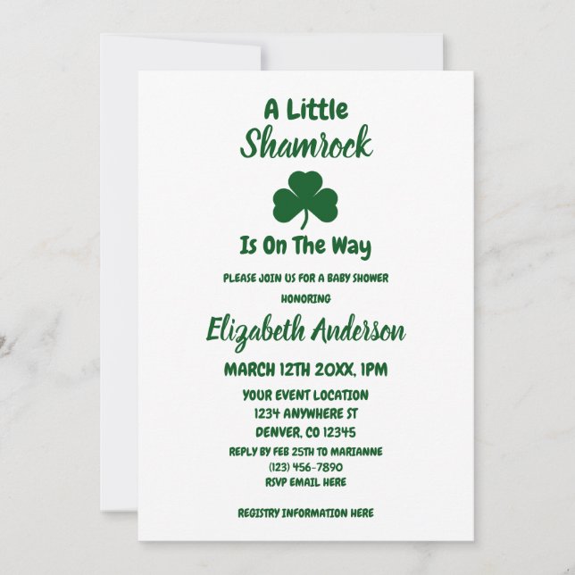 Invitation Petit Baby shower de la Saint Patrick Shamrock (Devant)