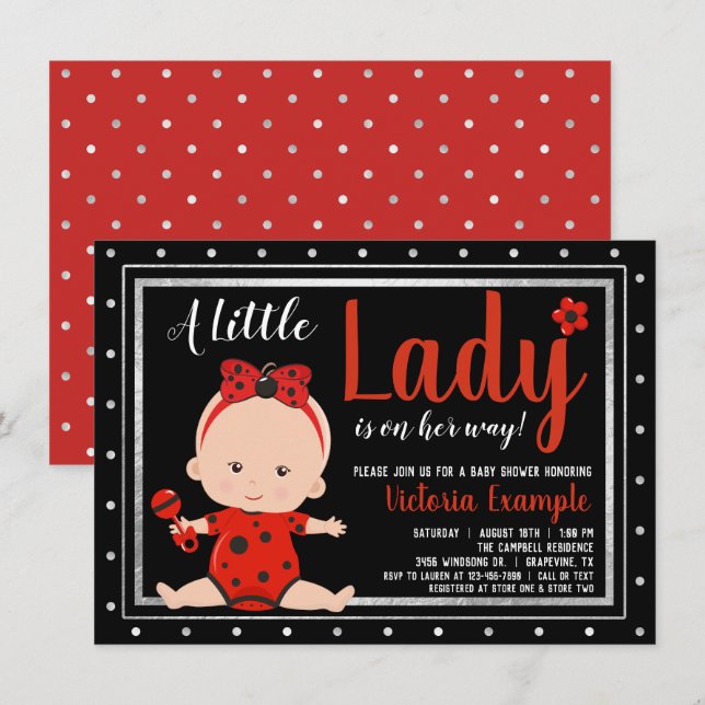 Invitation Petit Baby shower de Ladybug (Devant / Derrière)