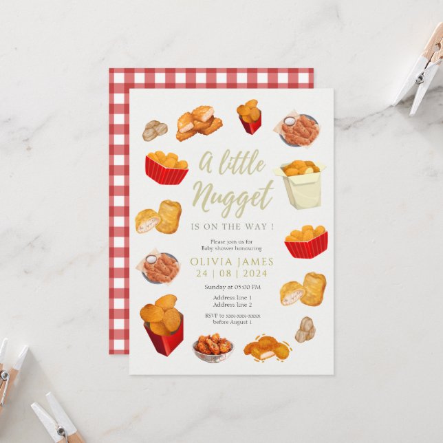 Invitation Petit baby shower de nugget (Devant/Arrière en situation)