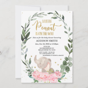 Invitation Petit Baby shower d'éléphant d'arachide rose