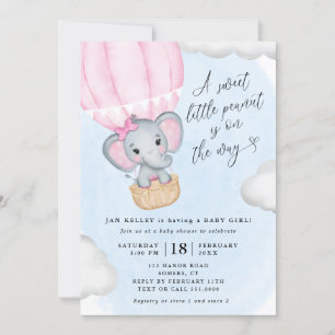 Invitation Petit Baby shower d'éléphant rose cacahuète