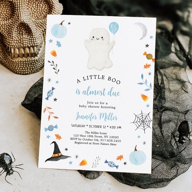 Invitation Petit Baby shower d'Halloween Bleu Boo (Créateur téléchargé)