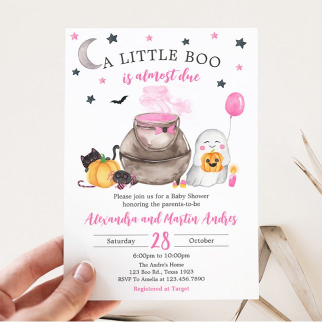 Invitation Petit Baby shower d'Halloween rose Boo (Pink Little Boo Halloween Baby Shower Invitation)