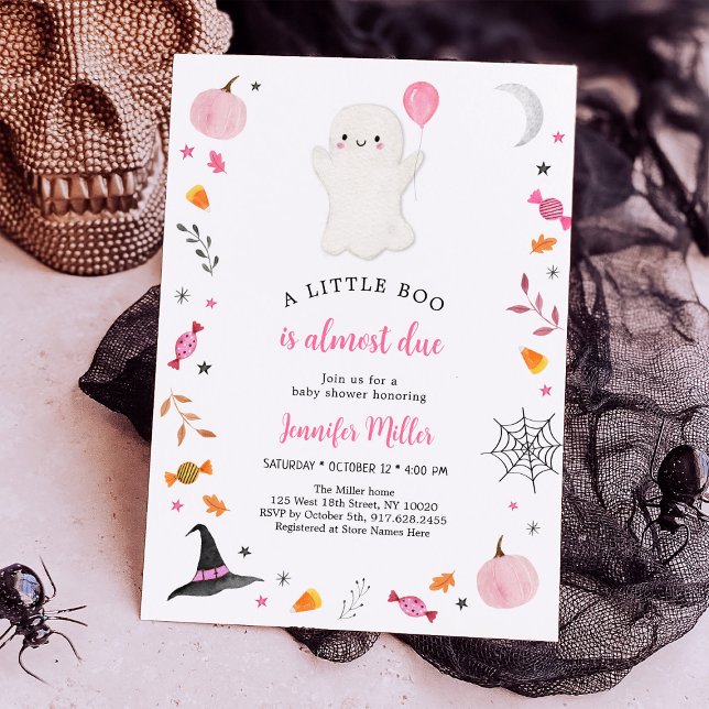 Invitation Petit Baby shower d'Halloween rose Boo (Créateur téléchargé)