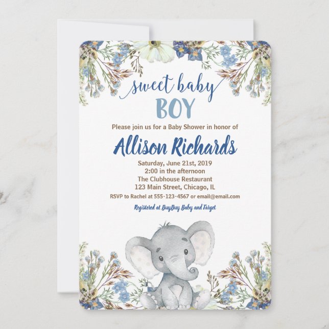 Invitation Petit baby shower d'invitation petit éléphant caca (Devant)