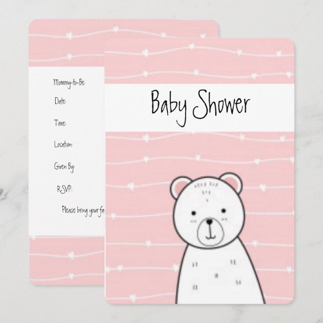 Invitation Petit Baby shower d'ours rose (Devant / Derrière)