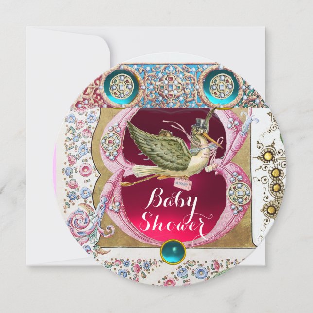 INVITATION PETIT BABY SHOWER EN STORK PRINCESS, PIERRES FLORA (Devant)