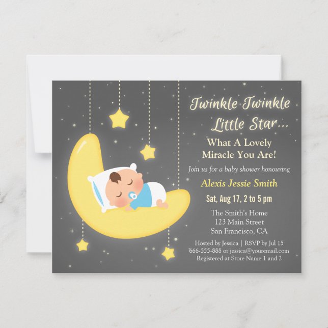 Invitation Petit Baby shower étoilé de Cute Twinkle Twinkle (Devant)