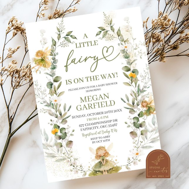 Invitation Petit Baby shower Fairy verdoyant (Créateur téléchargé)