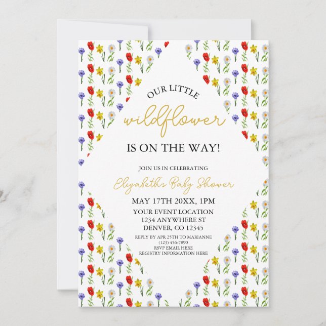 Invitation Petit Baby shower Fleur sauvage (Devant)