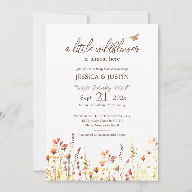 Invitation Petit Baby shower Fleur sauvage (Devant)