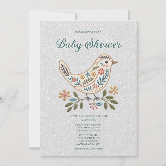 Invitation Petit Baby shower Floral coloré d'oiseaux (Devant)