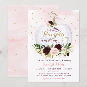 Invitation Petit Baby shower Floral de Bourgogne Citrouille