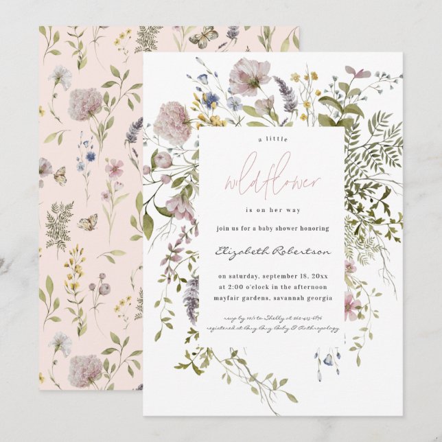 Invitation Petit Baby shower Floral Fleur sauvage (Devant / Derrière)