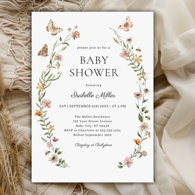 Invitation Petit Baby shower Floral Fleur sauvage fille (Little Wildflower Floral Girl Baby Shower Invitation)