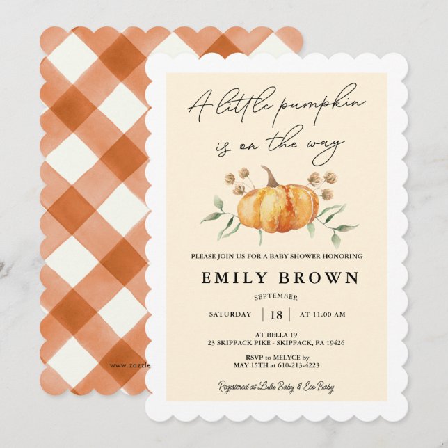 Invitation Petit Baby shower floral neutre Citrouille (Devant / Derrière)