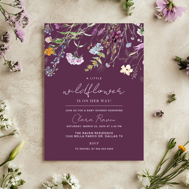 Invitation Petit Baby shower Floral Plum pourpre Fleur sauvag (Créateur téléchargé)