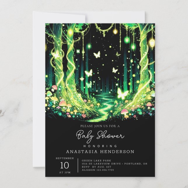 Invitation Petit Baby shower forestier enchanté magique (Devant)