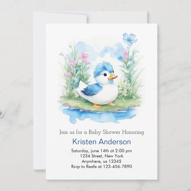 Invitation Petit Baby shower Garçon Enchanté De Canard (Devant)