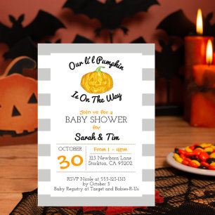 Invitation Petit Baby shower gris Citrouille et orange