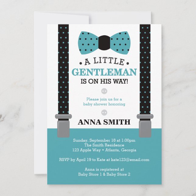 Invitation Petit Baby shower Invitation, Turquoise, Noir (Devant)