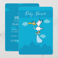 Petit Baby shower mignon Caricature de cigogne Inv