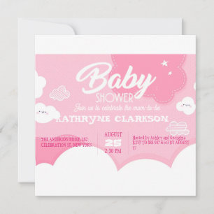 Invitation Petit Baby shower nuageux rose